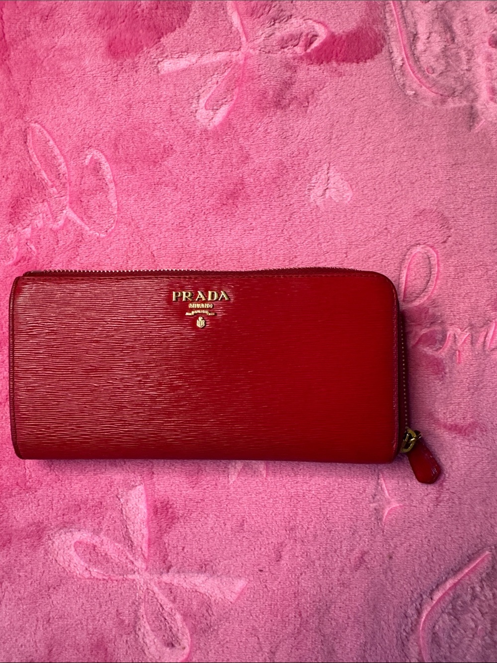 Prada Red Epi Leather Zip Continental Wallet Gold Hardware Box & COA